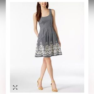 Nine West Blue and White Striped Dress Size 4 Fit and Flare